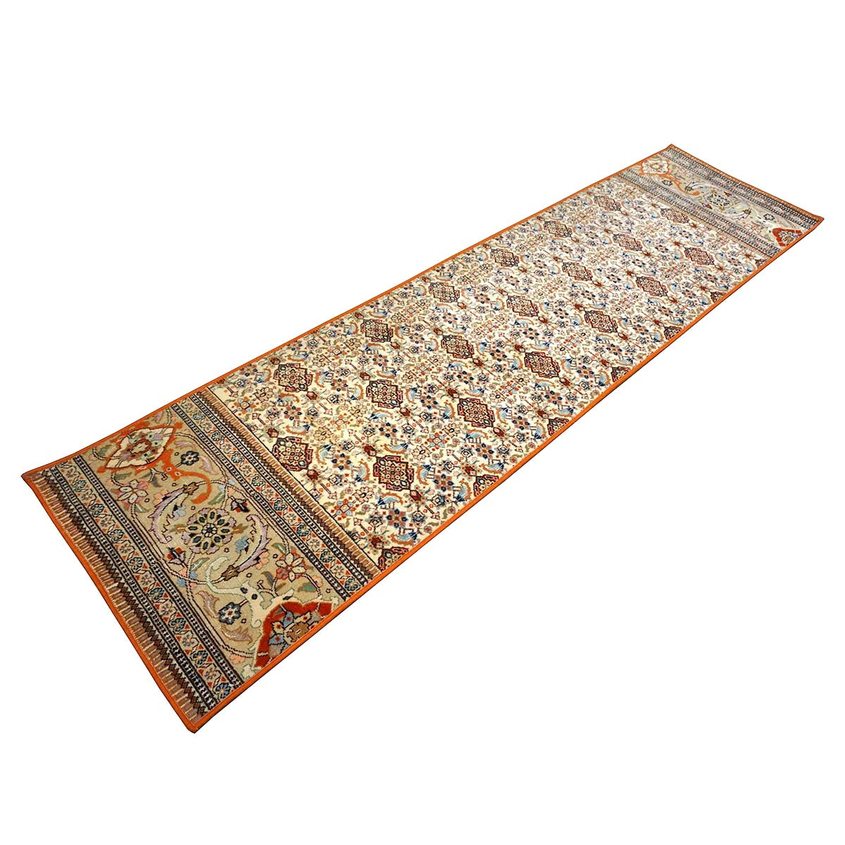 Vintage Persian Tabriz Taba Tabai Wool 3x10 Orange & Ivory Handmade Runner Rug #1144063