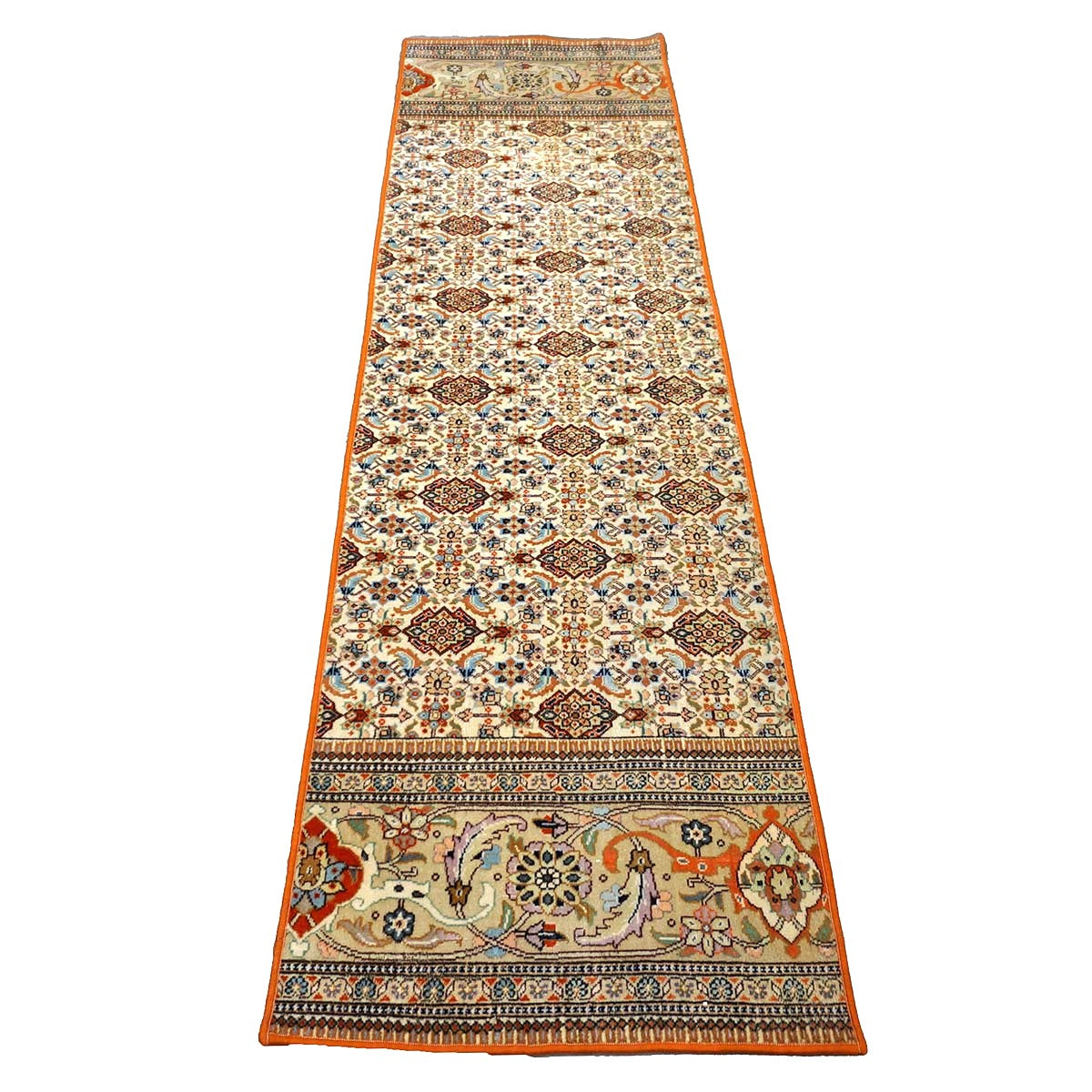 Vintage Persian Tabriz Taba Tabai Wool 3x10 Orange & Ivory Handmade Runner Rug #1144063
