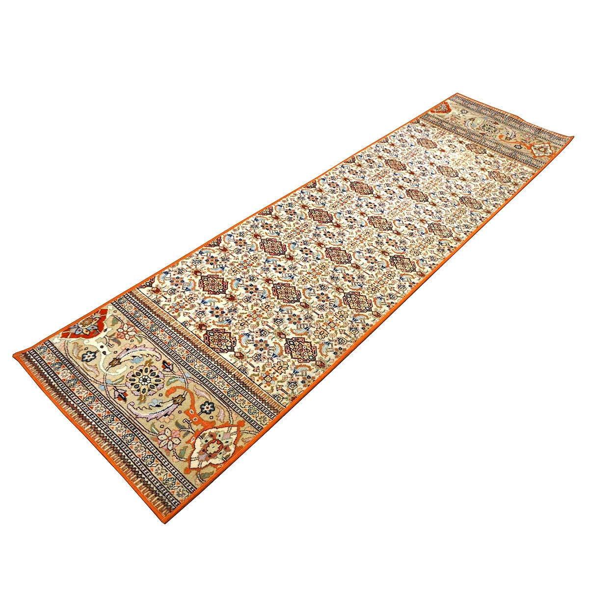Vintage Persian Tabriz Taba Tabai Wool 3x10 Orange & Ivory Handmade Runner Rug #1144063