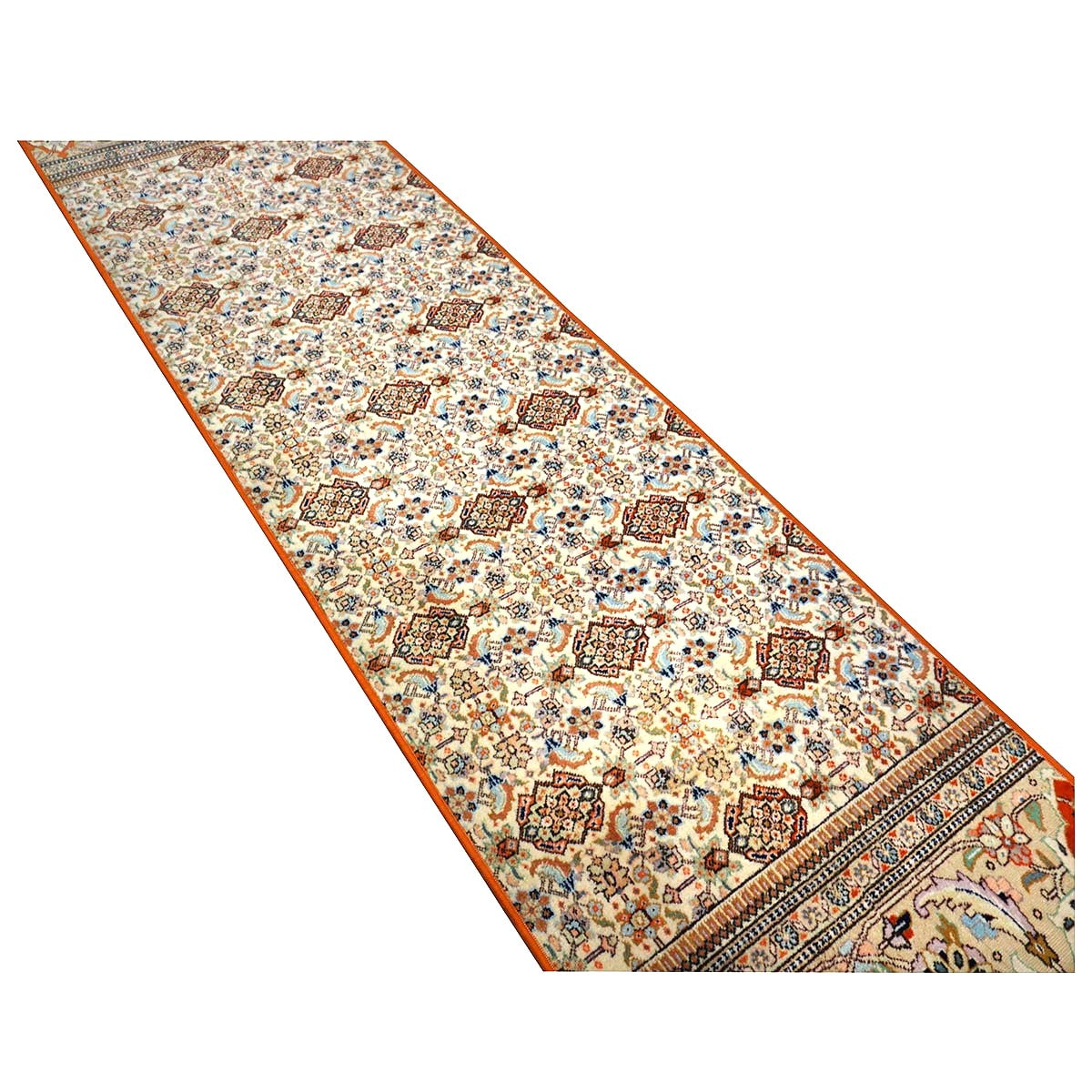 Vintage Persian Tabriz Taba Tabai Wool 3x10 Orange & Ivory Handmade Runner Rug #1144063