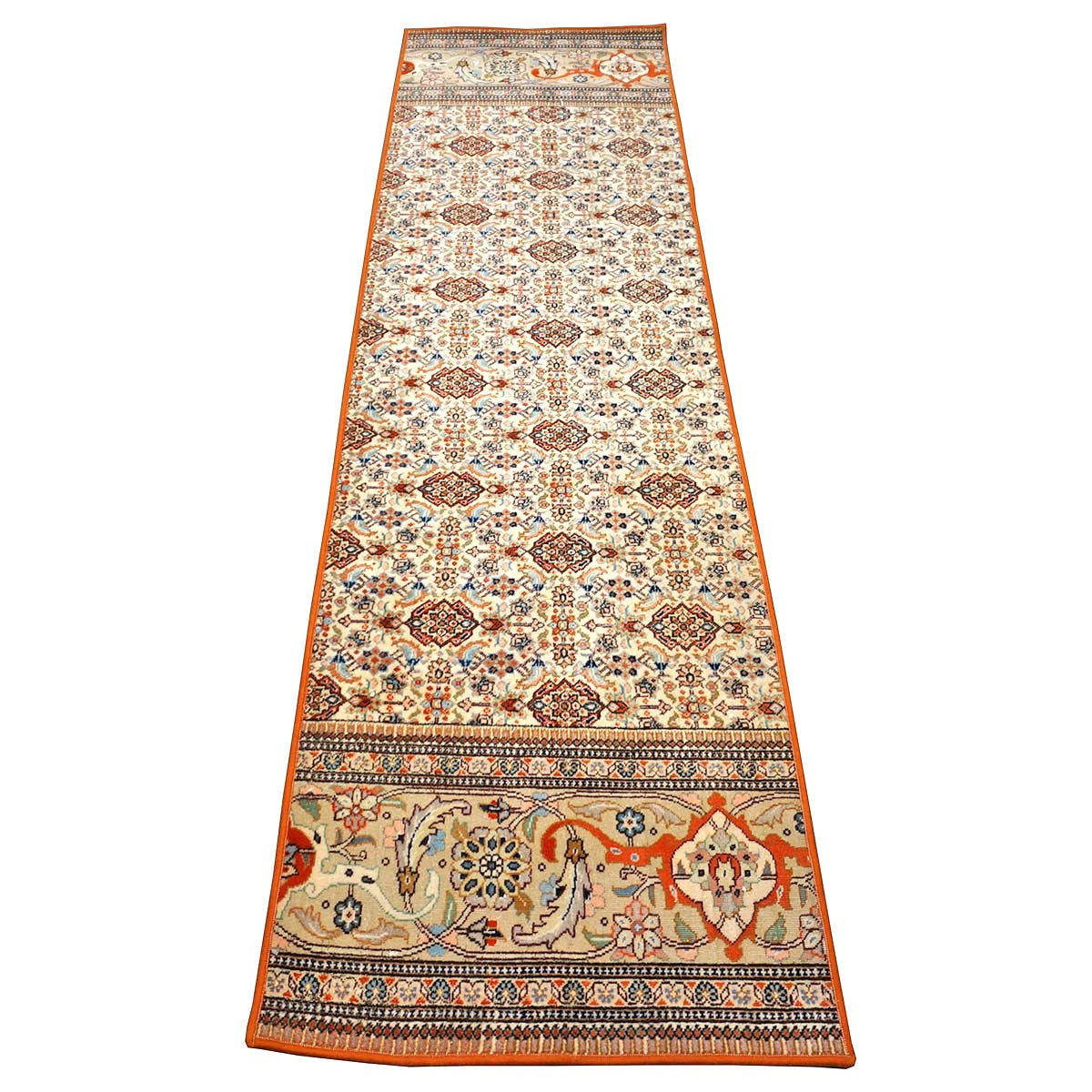 Vintage Persian Tabriz Taba Tabai Wool 3x10 Orange & Ivory Handmade Runner Rug #1144064