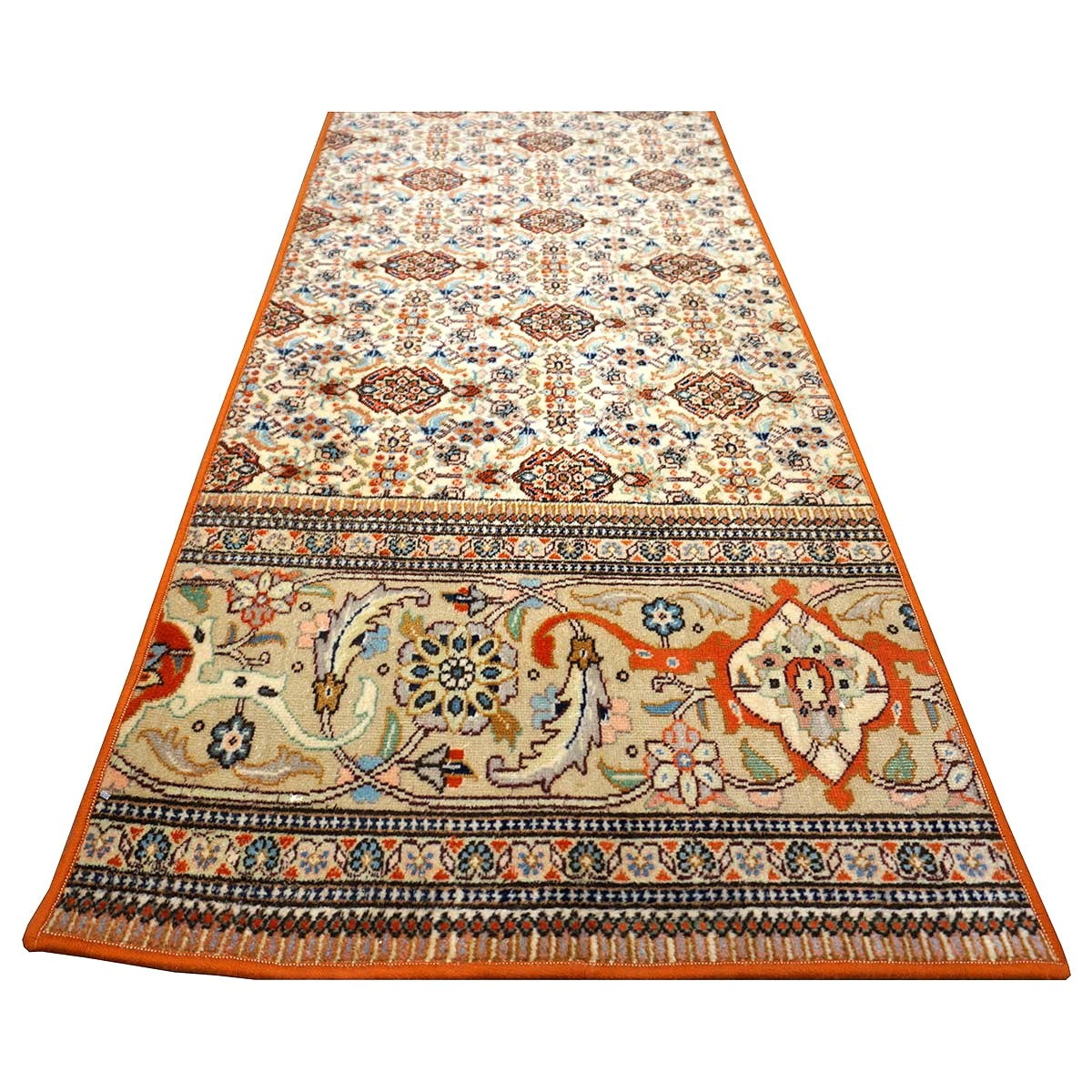 Vintage Persian Tabriz Taba Tabai Wool 3x10 Orange & Ivory Handmade Runner Rug #1144064