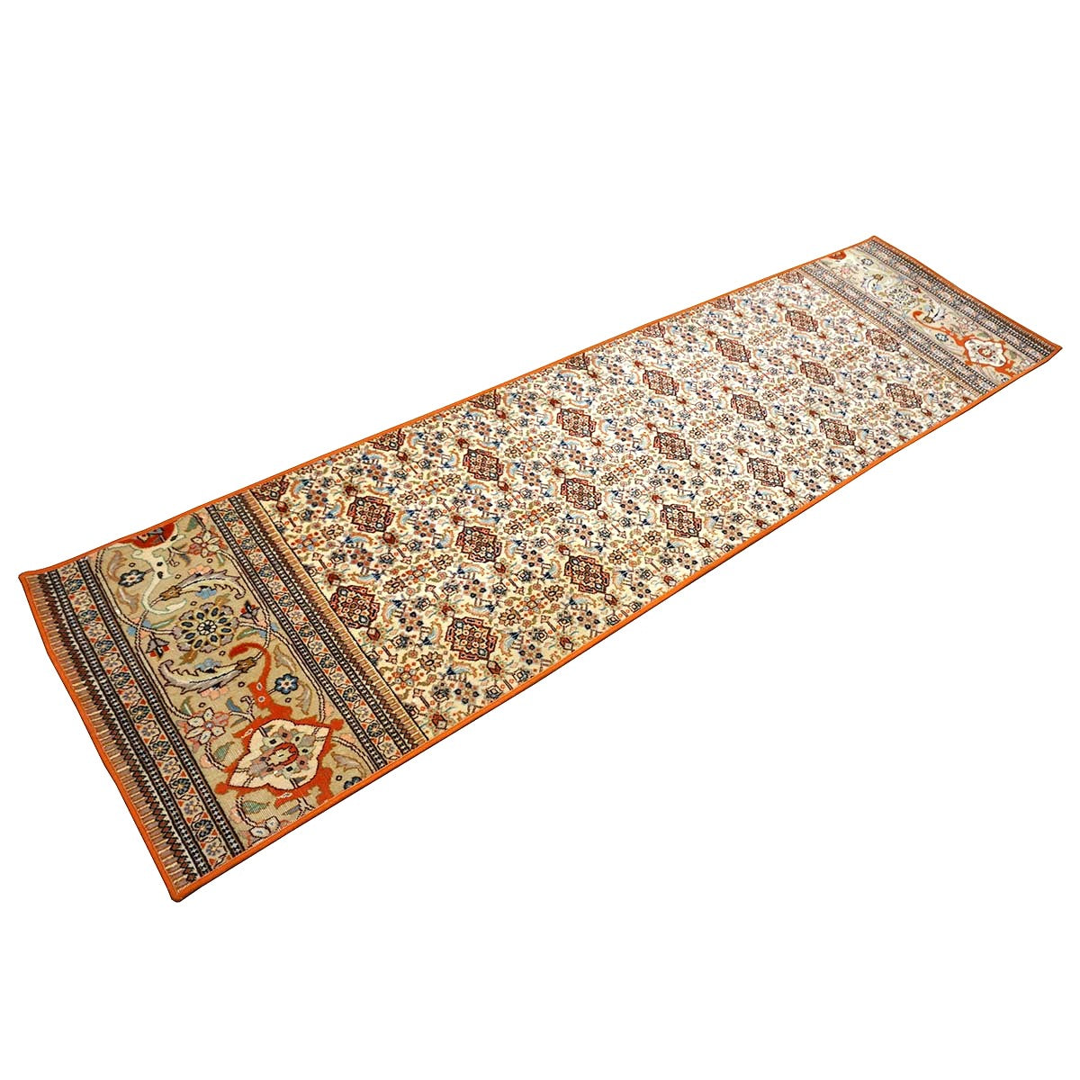 Vintage Persian Tabriz Taba Tabai Wool 3x10 Orange & Ivory Handmade Runner Rug #1144064