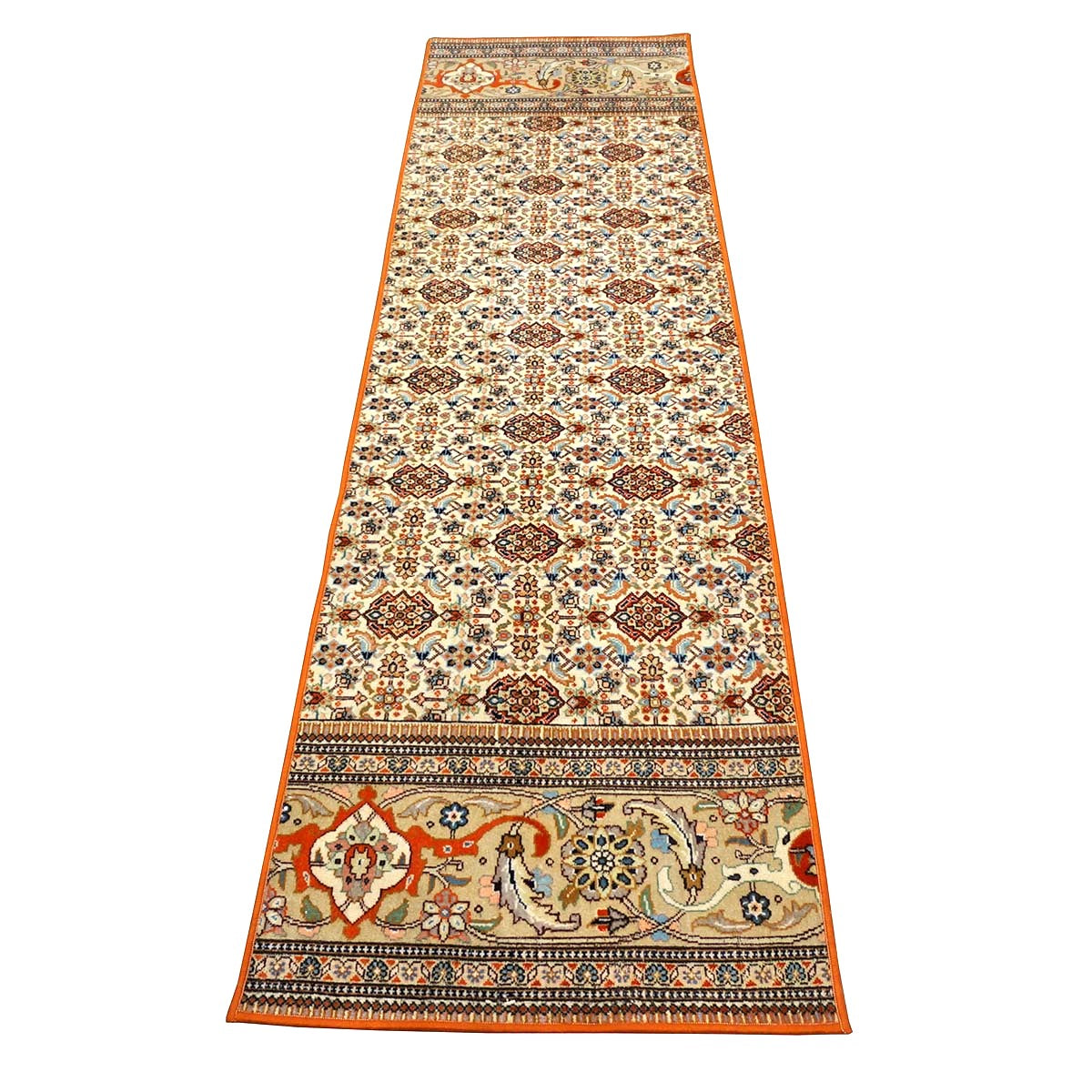 Vintage Persian Tabriz Taba Tabai Wool 3x10 Orange & Ivory Handmade Runner Rug #1144064