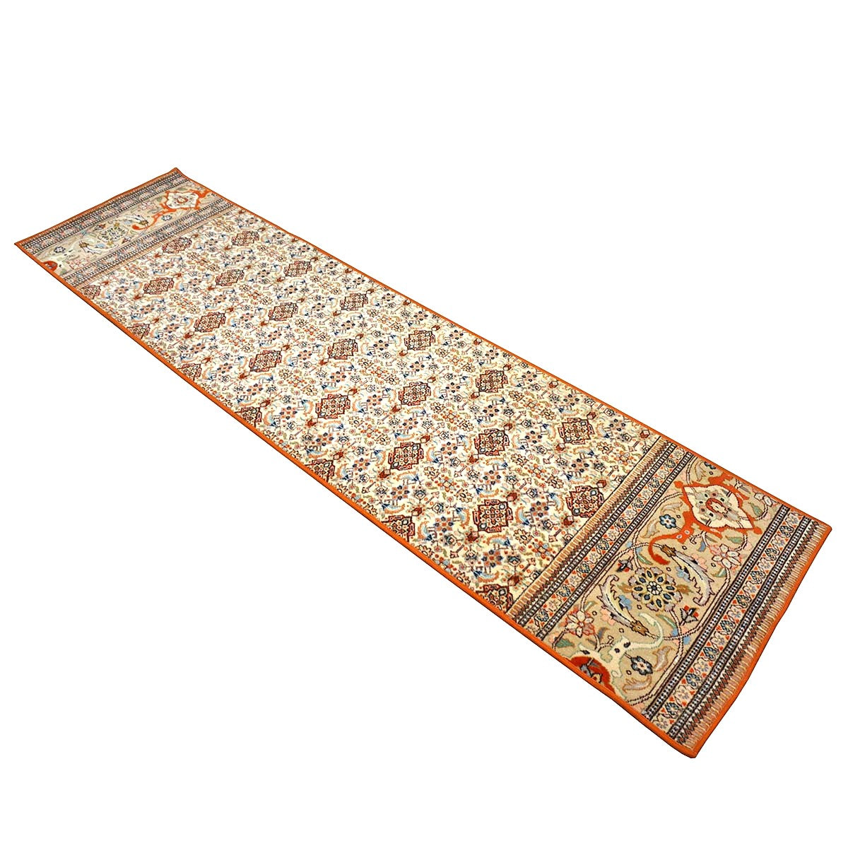 Vintage Persian Tabriz Taba Tabai Wool 3x10 Orange & Ivory Handmade Runner Rug #1144064