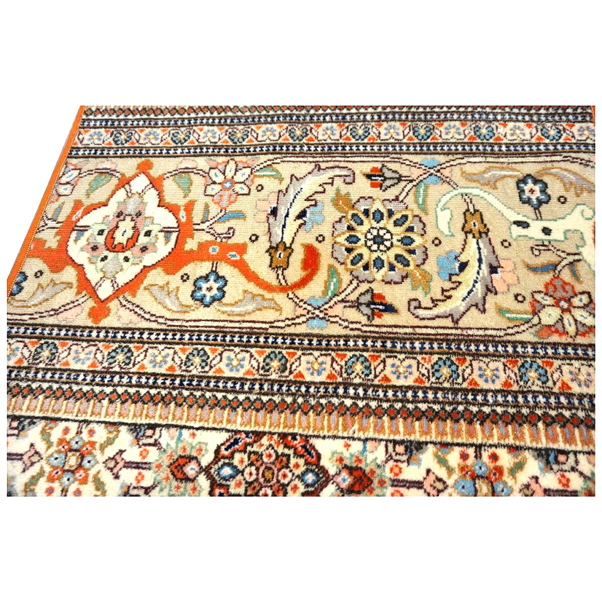 Vintage Persian Tabriz Taba Tabai Wool 3x10 Orange & Ivory Handmade Runner Rug #1144064