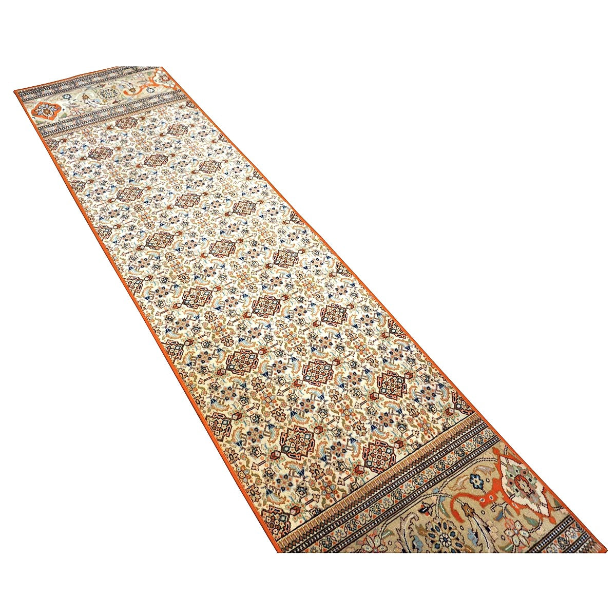 Vintage Persian Tabriz Taba Tabai Wool 3x10 Orange & Ivory Handmade Runner Rug #1144065