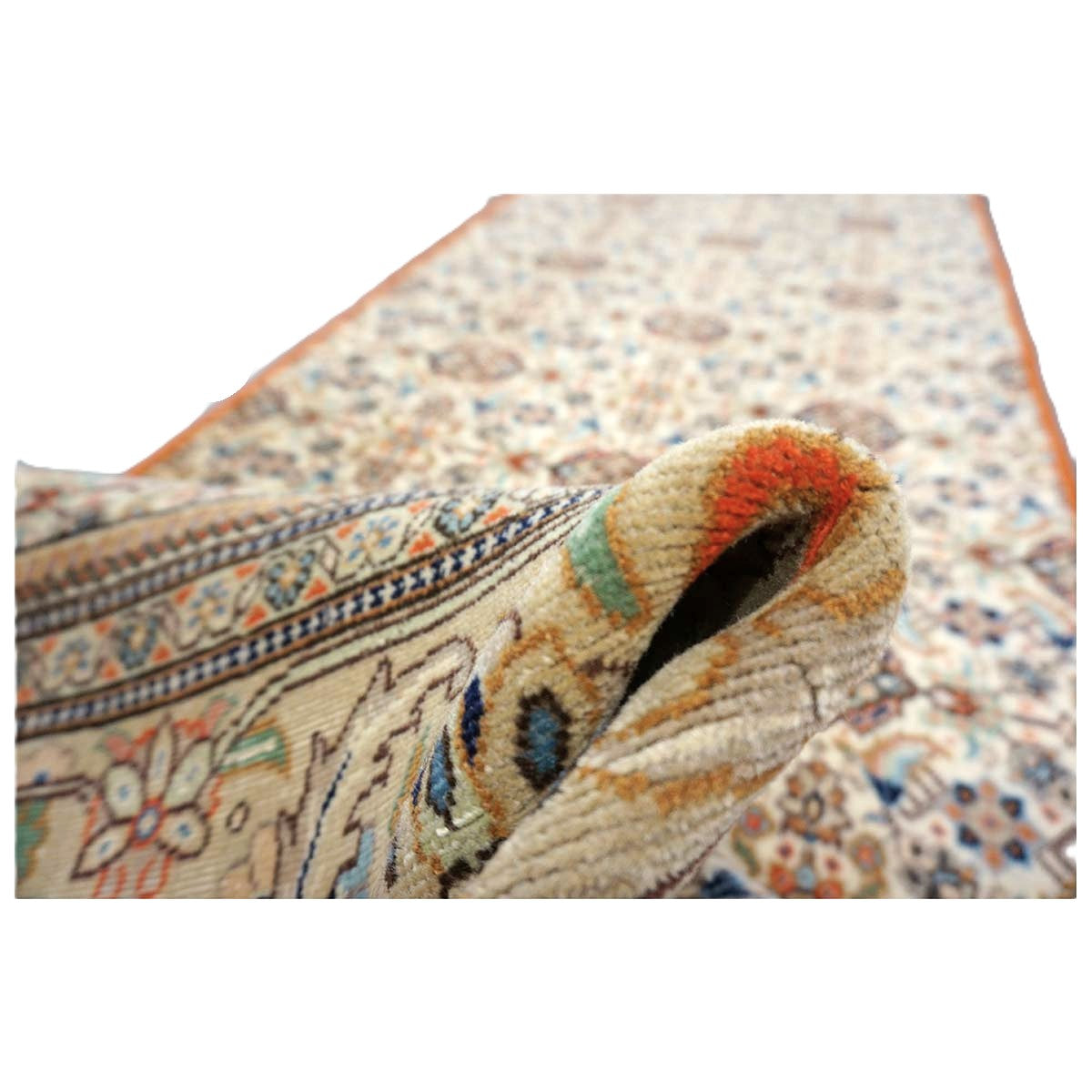 Vintage Persian Tabriz Taba Tabai Wool 3x10 Orange & Ivory Handmade Runner Rug #1144065