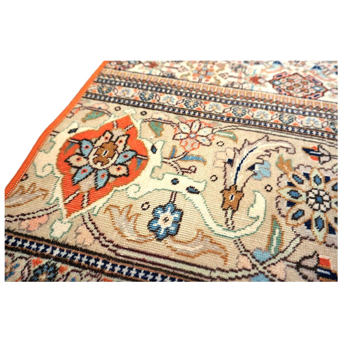 Vintage Persian Tabriz Taba Tabai Wool 3x10 Orange & Ivory Handmade Runner Rug #1144065