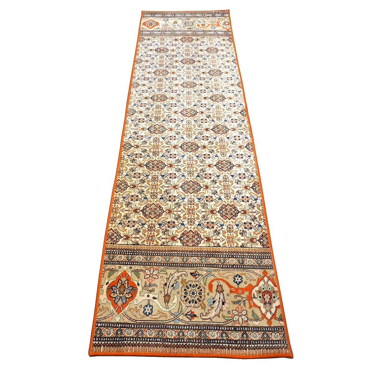 Vintage Persian Tabriz Taba Tabai Wool 3x10 Orange & Ivory Handmade Runner Rug #1144065