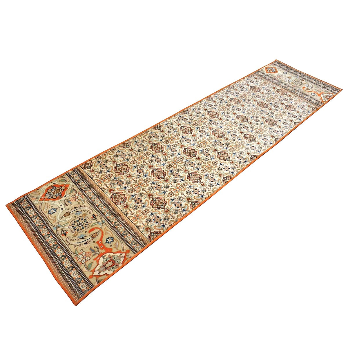 Vintage Persian Tabriz Taba Tabai Wool 3x10 Orange & Ivory Handmade Runner Rug #1144065