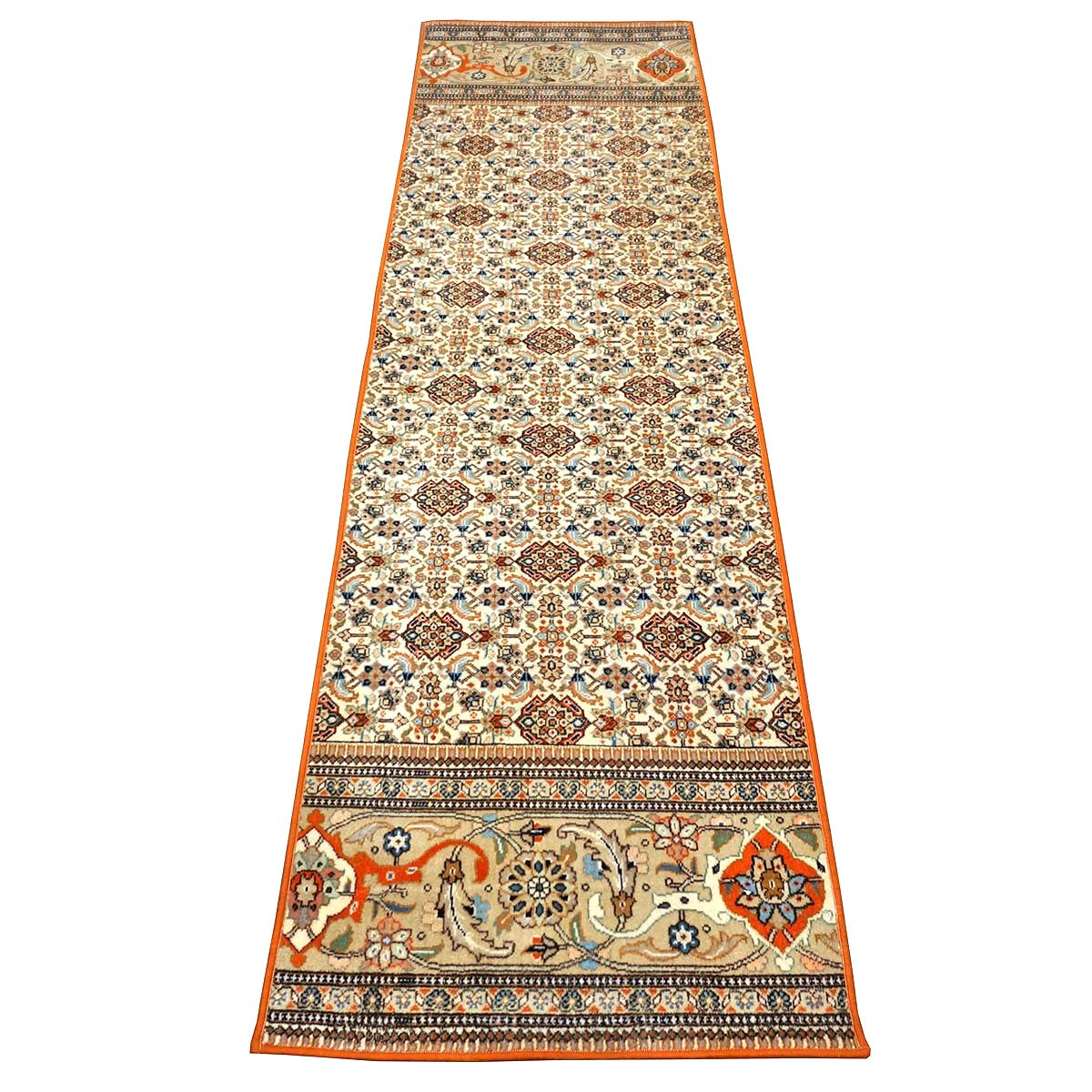 Vintage Persian Tabriz Taba Tabai Wool 3x10 Orange & Ivory Handmade Runner Rug #1144065