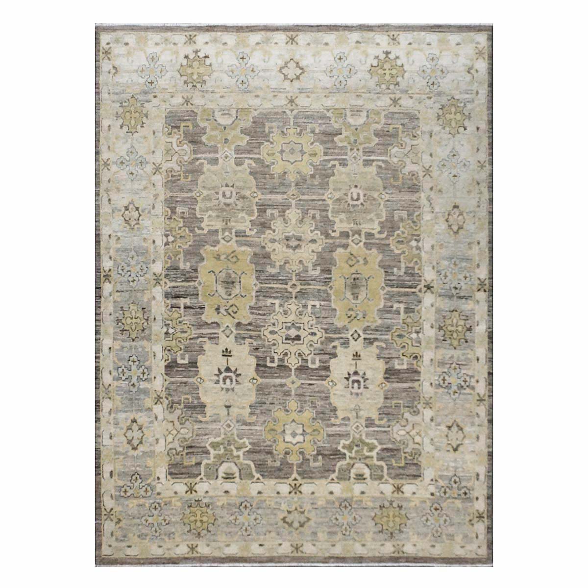 21st Century Turkish Oushak Wool 8x12 Charcoal, Yellow, & Light Grey Handmade Area Rug #1144069