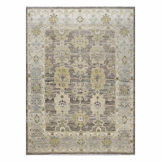 21st Century Turkish Oushak Wool 8x12 Charcoal, Yellow, & Light Grey Handmade Area Rug #1144069