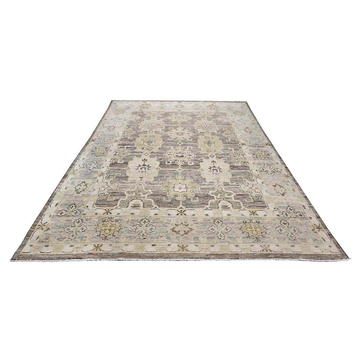 21st Century Turkish Oushak Wool 8x12 Charcoal, Yellow, & Light Grey Handmade Area Rug #1144069