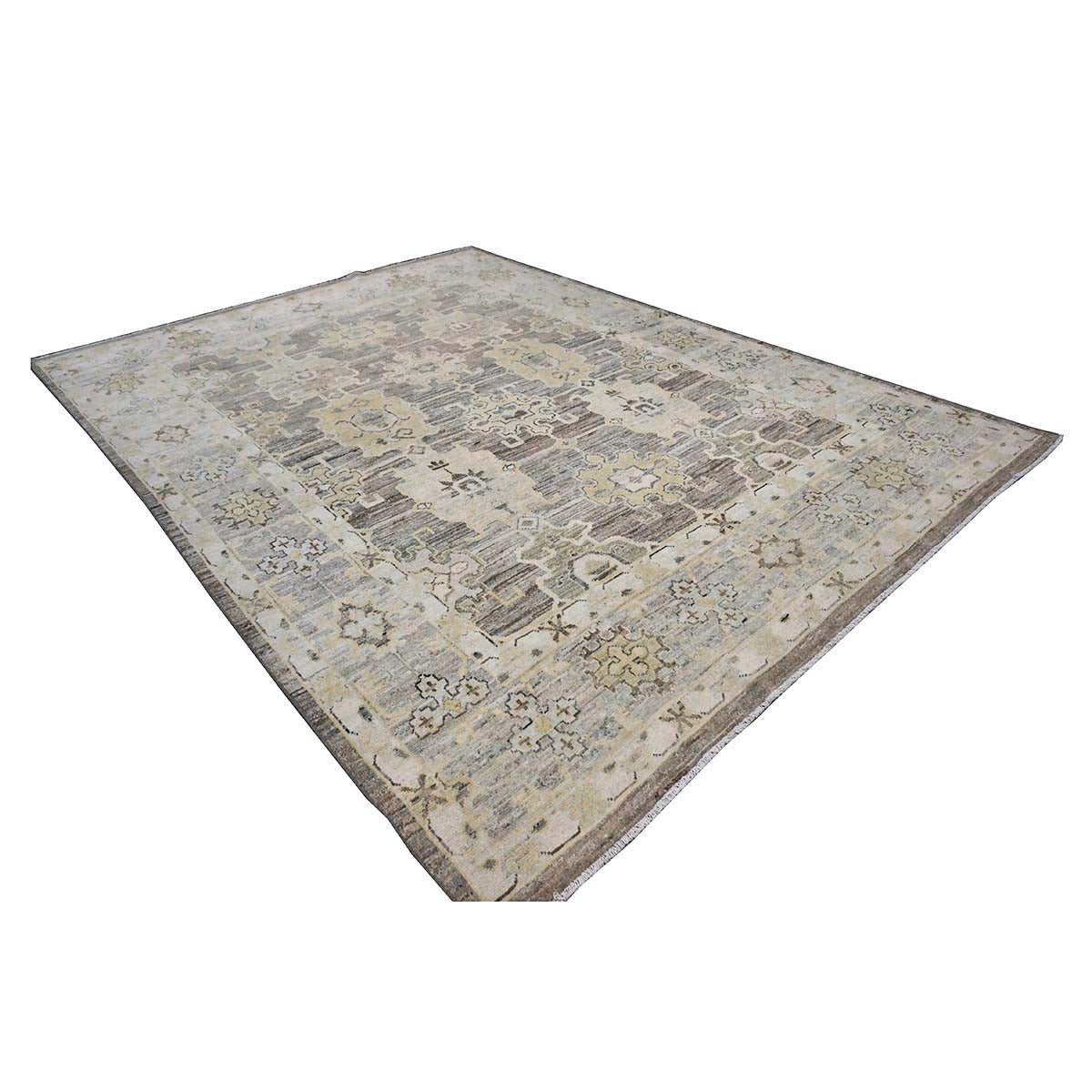 21st Century Turkish Oushak Wool 8x12 Charcoal, Yellow, & Light Grey Handmade Area Rug #1144069