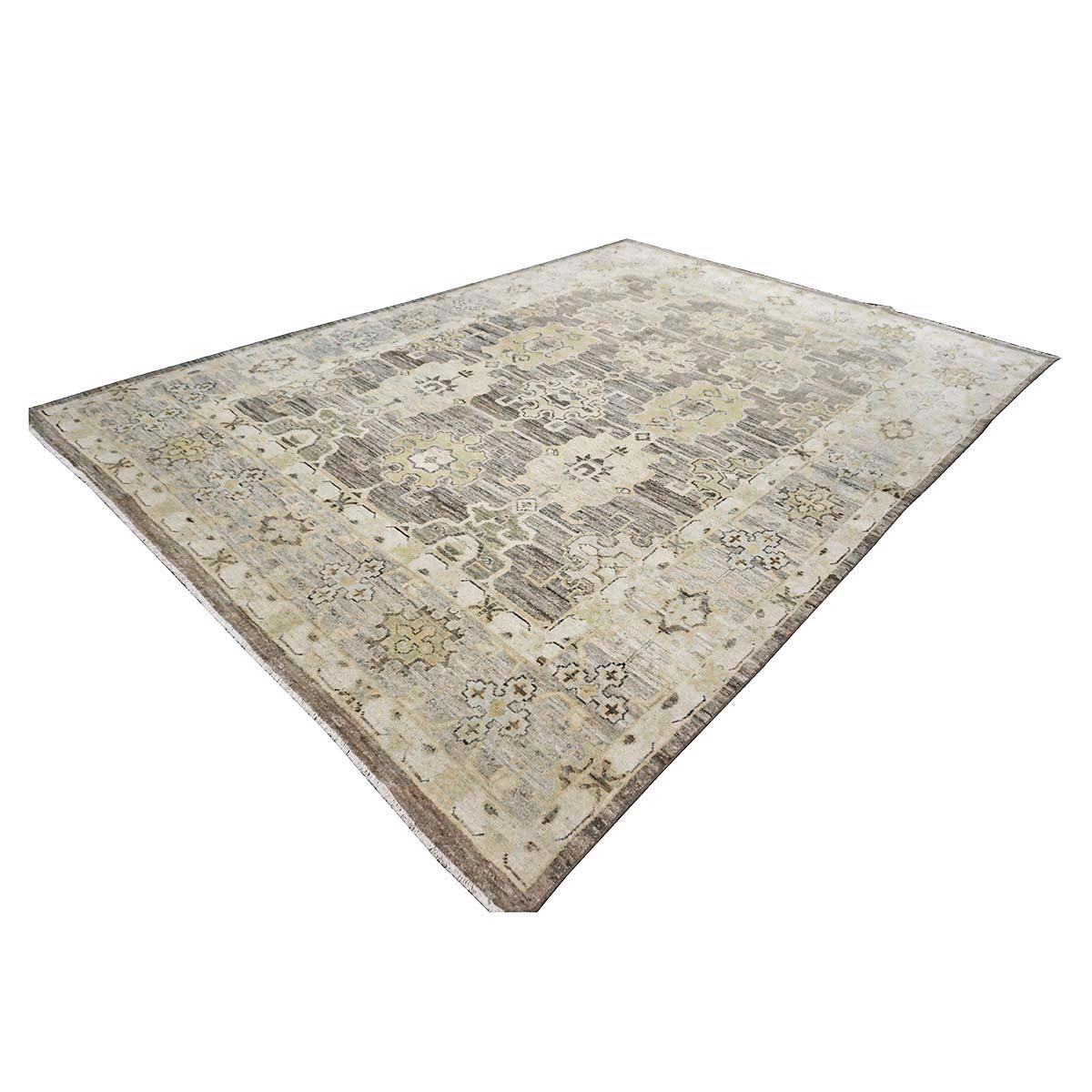 21st Century Turkish Oushak Wool 8x12 Charcoal, Yellow, & Light Grey Handmade Area Rug #1144069