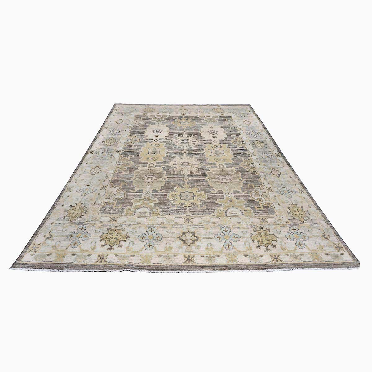 21st Century Turkish Oushak Wool 8x12 Charcoal, Yellow, & Light Grey Handmade Area Rug #1144069