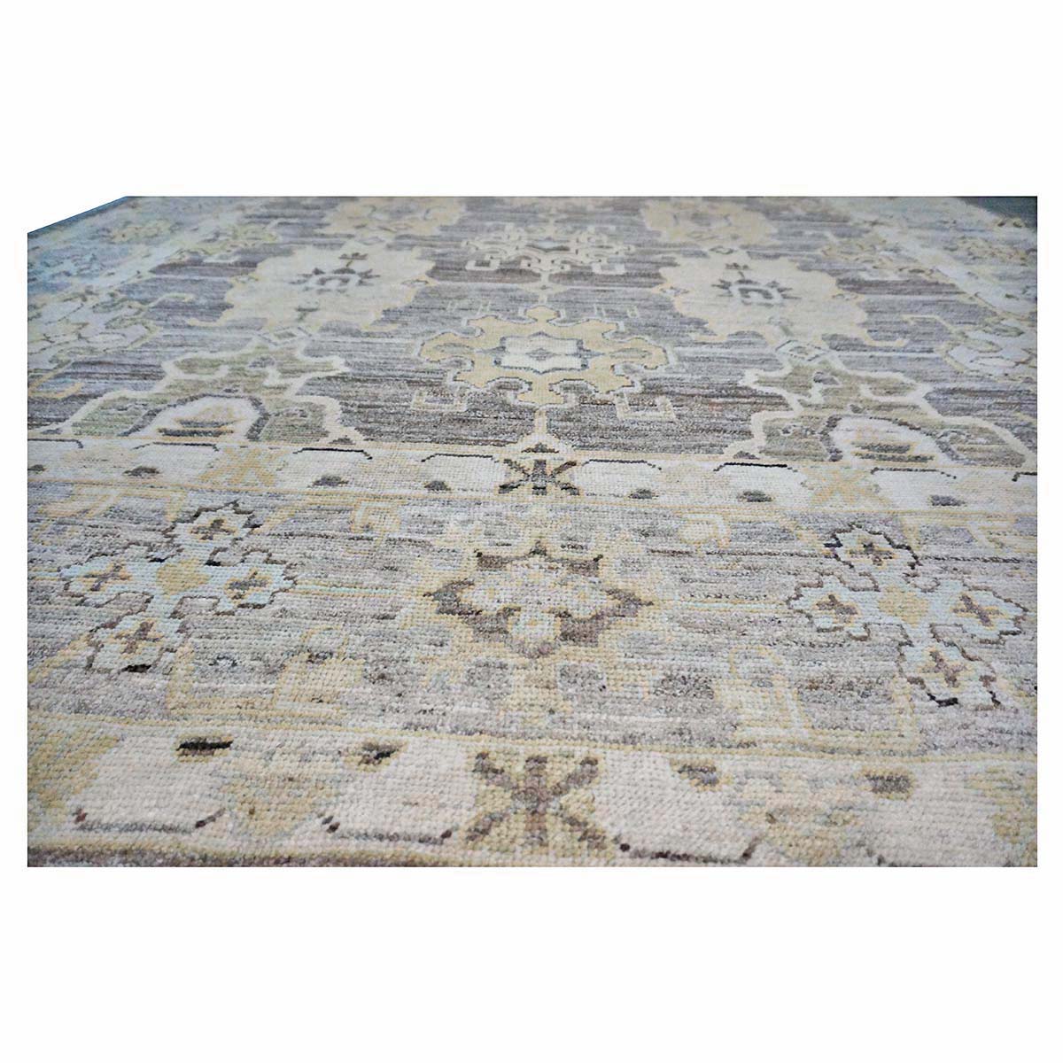 21st Century Turkish Oushak Wool 8x12 Charcoal, Yellow, & Light Grey Handmade Area Rug #1144069