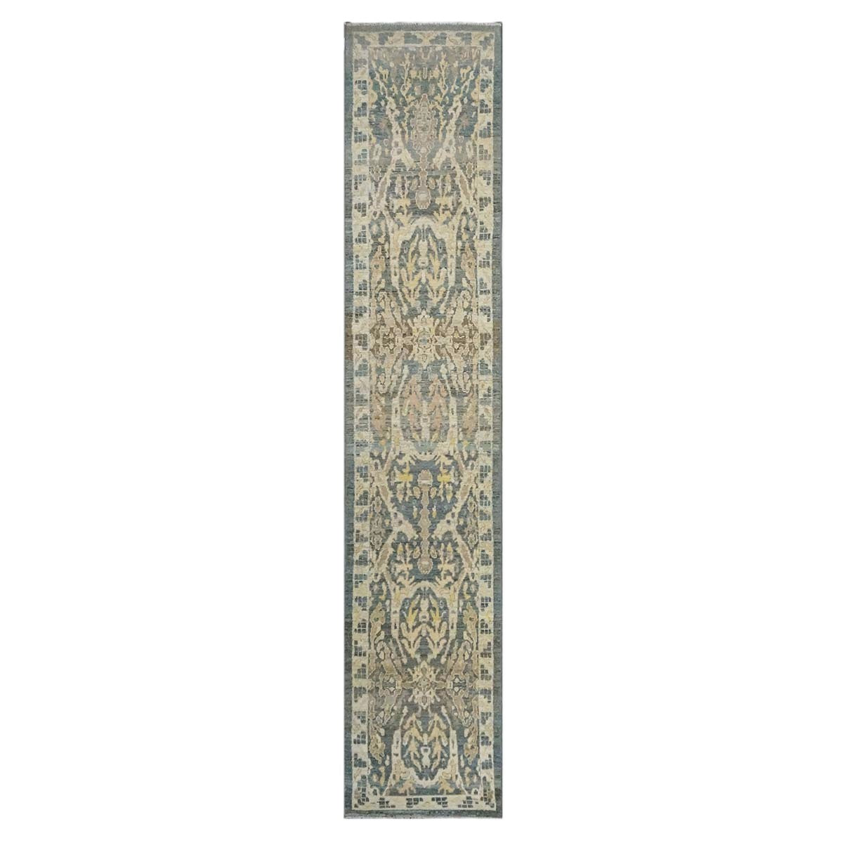 21st Century Persian Sultanabad Master Wool 3x14 Slate Blue, Ivory, & Tan Handmade Runner Rug #1144100