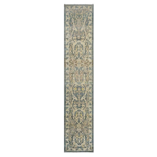 21st Century Persian Sultanabad Master Wool 3x14 Slate Blue, Ivory, & Tan Handmade Runner Rug #1144100