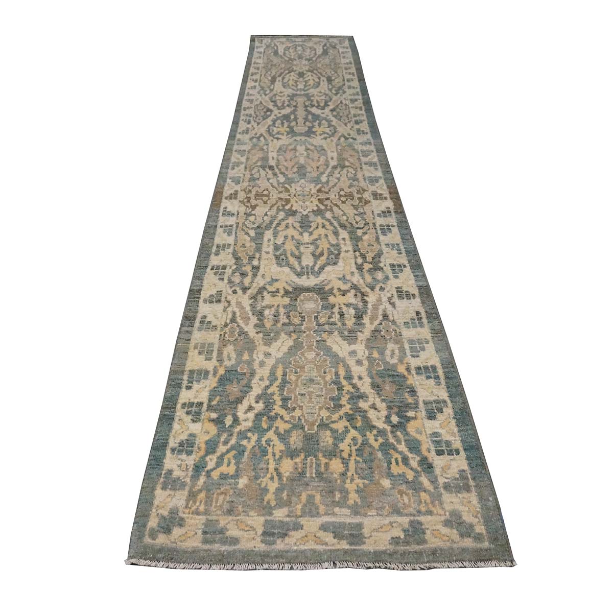 21st Century Persian Sultanabad Master Wool 3x14 Slate Blue, Ivory, & Tan Handmade Runner Rug #1144100