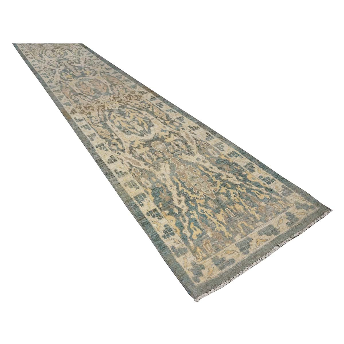 21st Century Persian Sultanabad Master Wool 3x14 Slate Blue, Ivory, & Tan Handmade Runner Rug #1144100