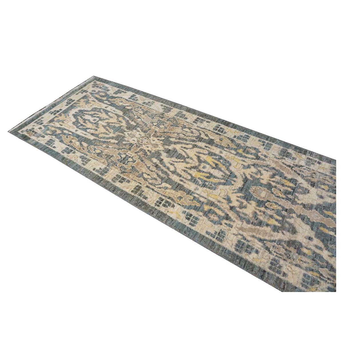 21st Century Persian Sultanabad Master Wool 3x14 Slate Blue, Ivory, & Tan Handmade Runner Rug #1144100