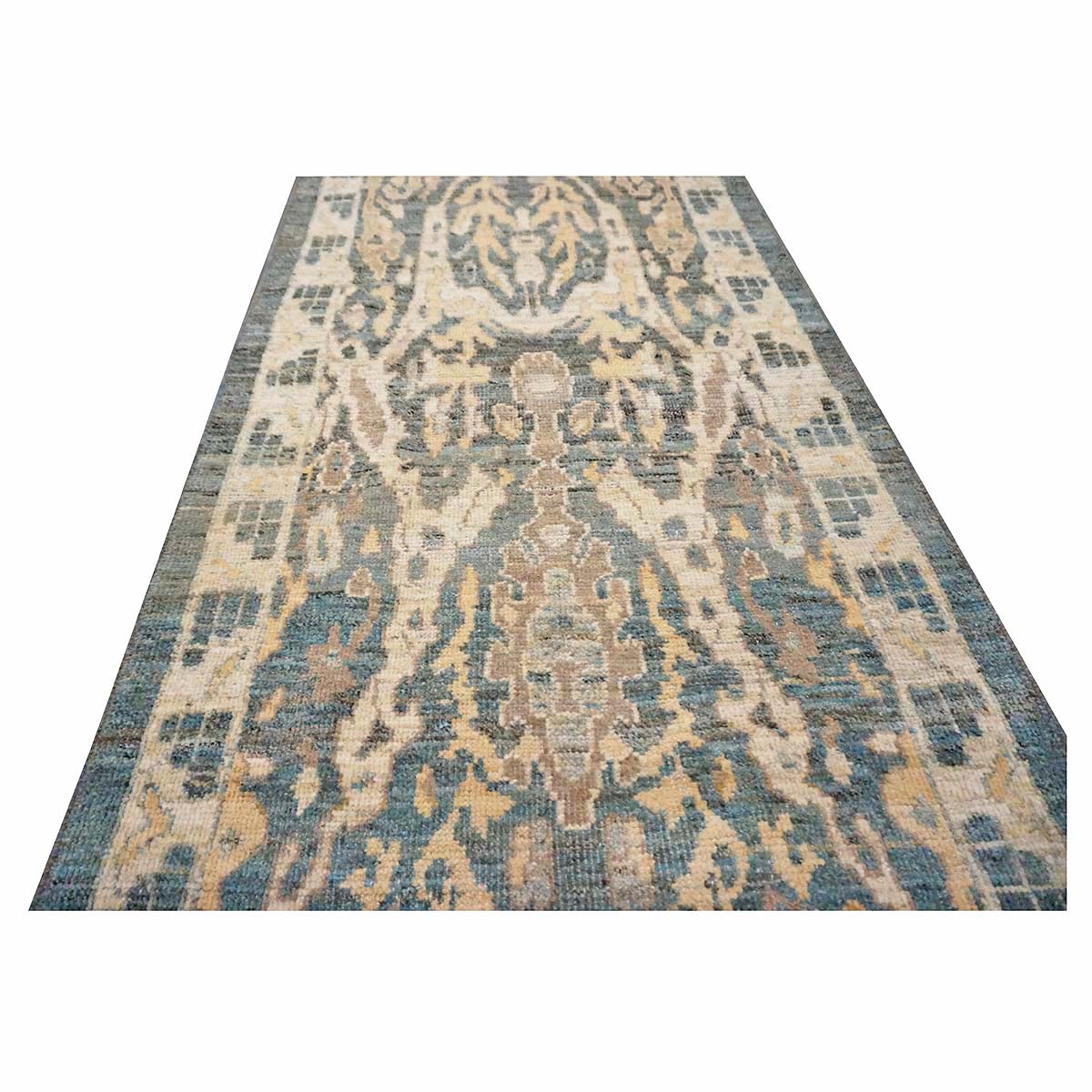 21st Century Persian Sultanabad Master Wool 3x14 Slate Blue, Ivory, & Tan Handmade Runner Rug #1144100