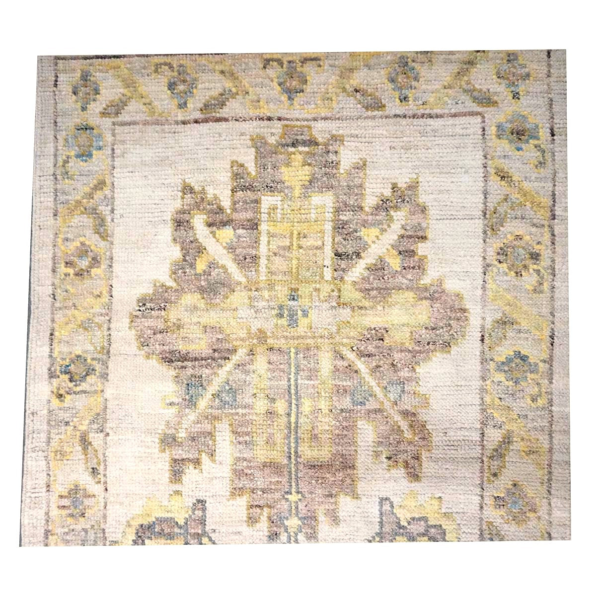 Turkish Oushak Wool 3x19 Ivory & Yellow Handmade Runner Rug #1144104
