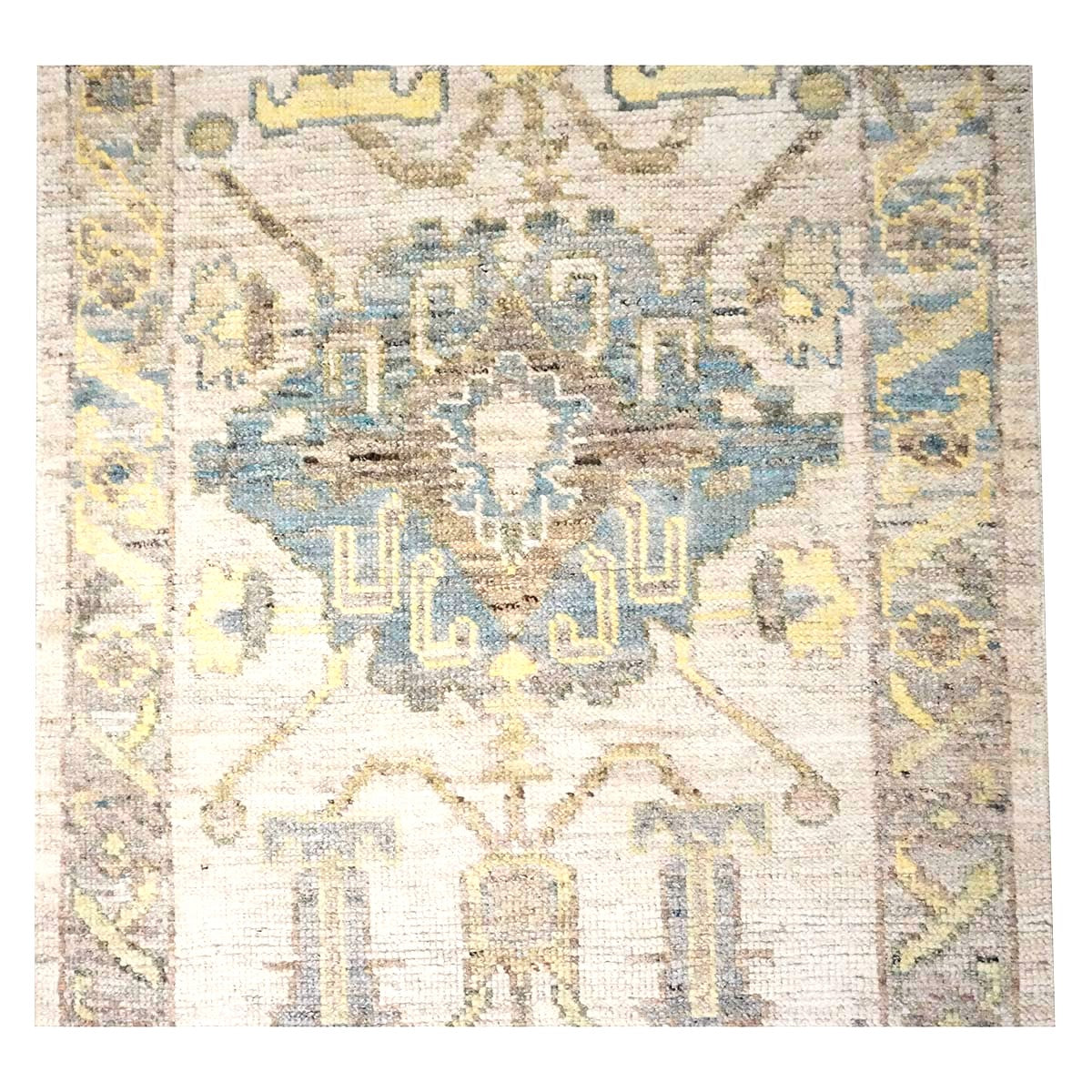 Turkish Oushak Wool 3x19 Ivory & Yellow Handmade Runner Rug #1144104