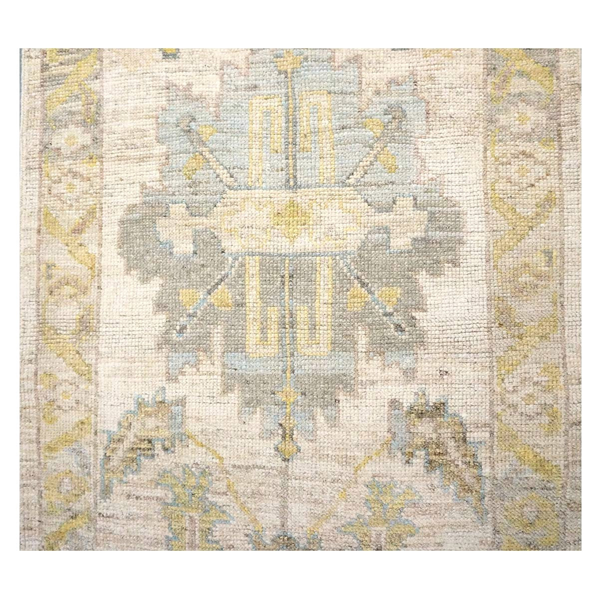 Turkish Oushak Wool 3x19 Ivory & Yellow Handmade Runner Rug #1144104