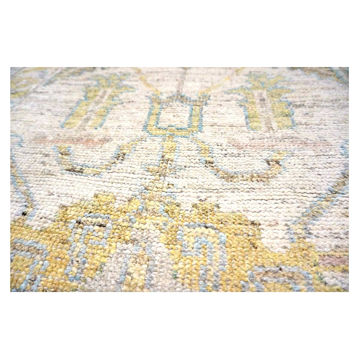 Turkish Oushak Wool 3x19 Ivory & Yellow Handmade Runner Rug #1144104