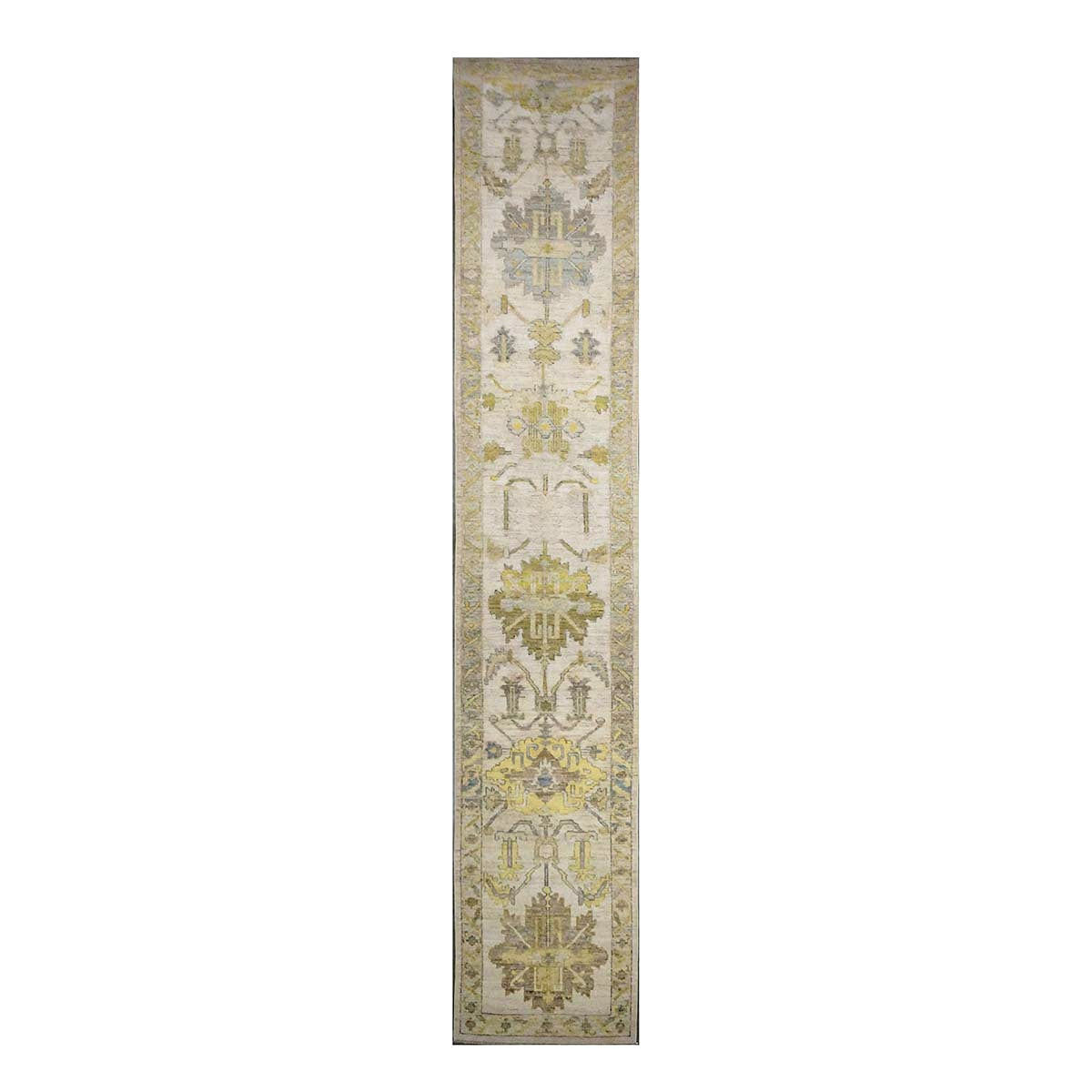 21st Century Turkish Oushak Wool 3X19 Gold & Ivory Handmade Runner Rug #1144106