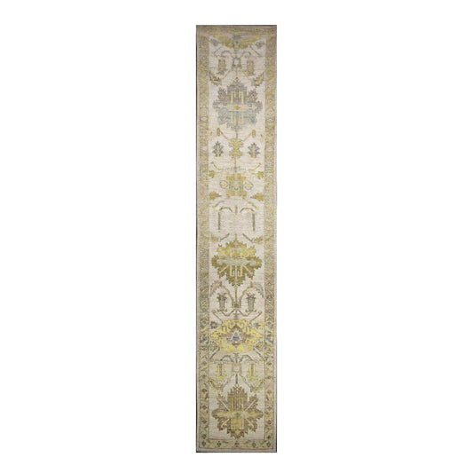21st Century Turkish Oushak Wool 3X19 Gold & Ivory Handmade Runner Rug #1144106