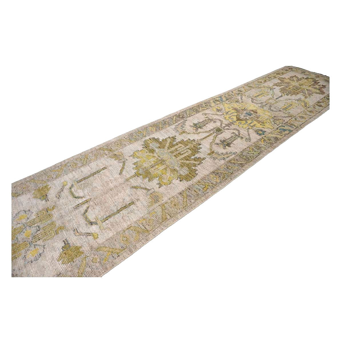 21st Century Turkish Oushak Wool 3X19 Gold & Ivory Handmade Runner Rug #1144106
