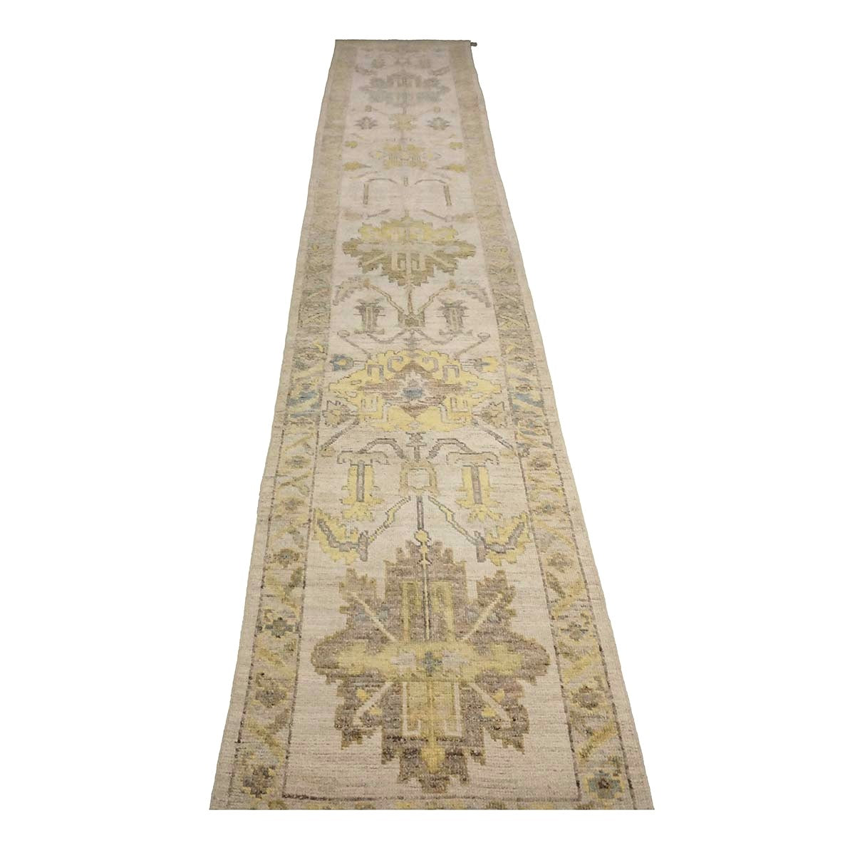 21st Century Turkish Oushak Wool 3X19 Gold & Ivory Handmade Runner Rug #1144106