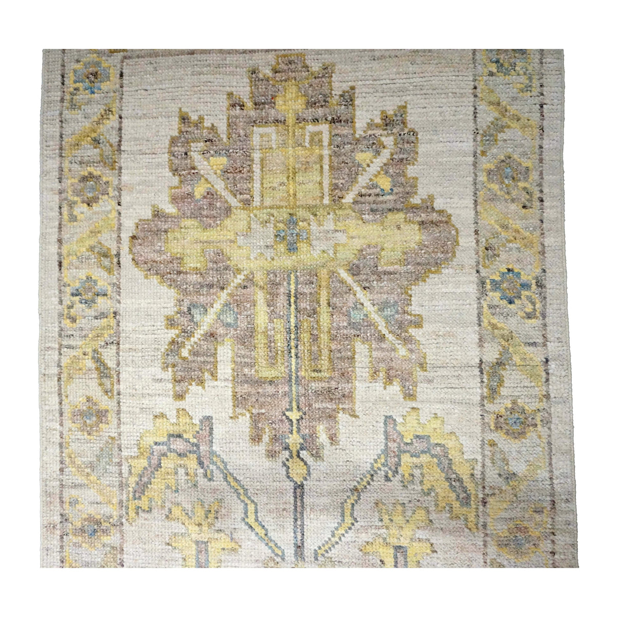 21st Century Turkish Oushak Wool 3X19 Gold & Ivory Handmade Runner Rug #1144106