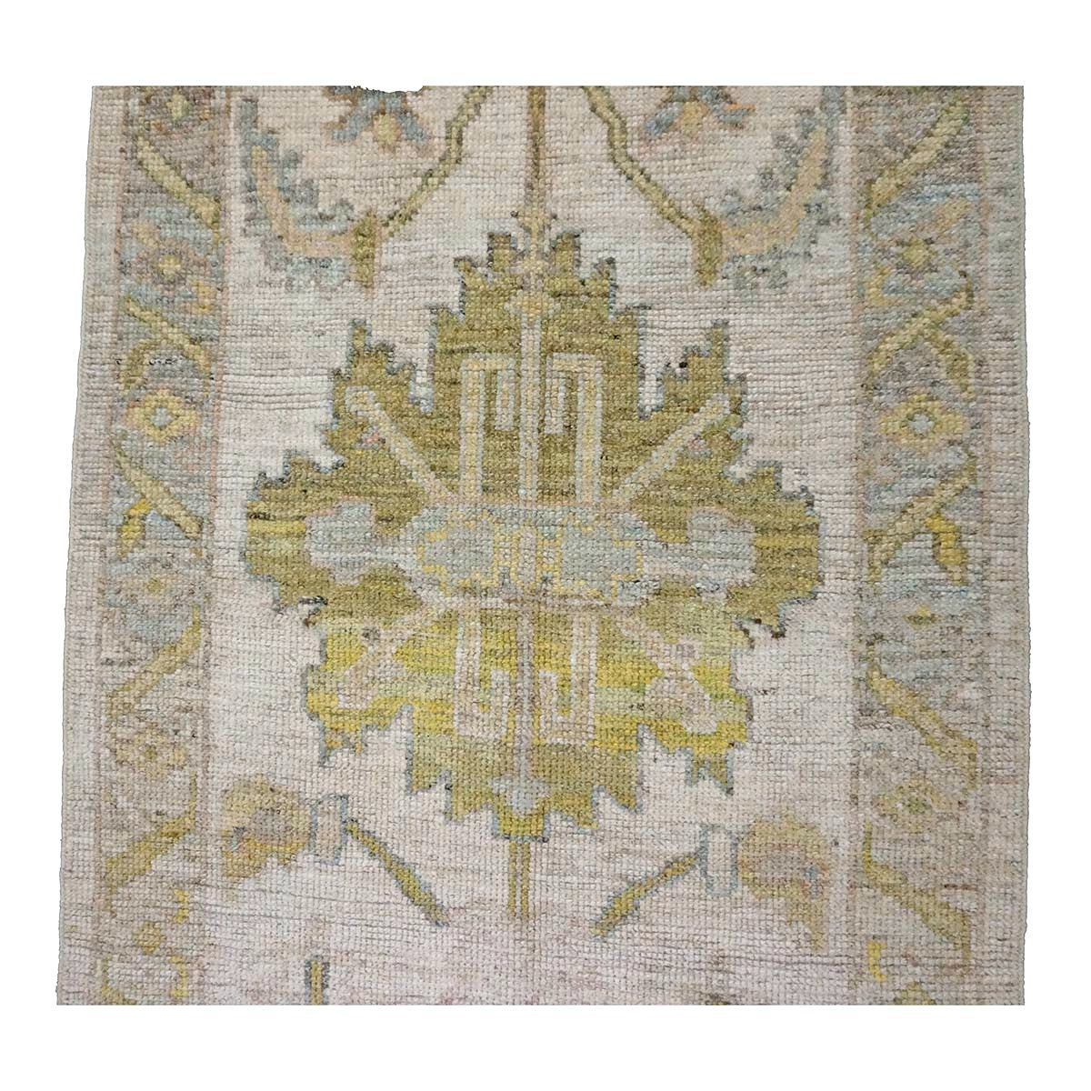 21st Century Turkish Oushak Wool 3X19 Gold & Ivory Handmade Runner Rug #1144106