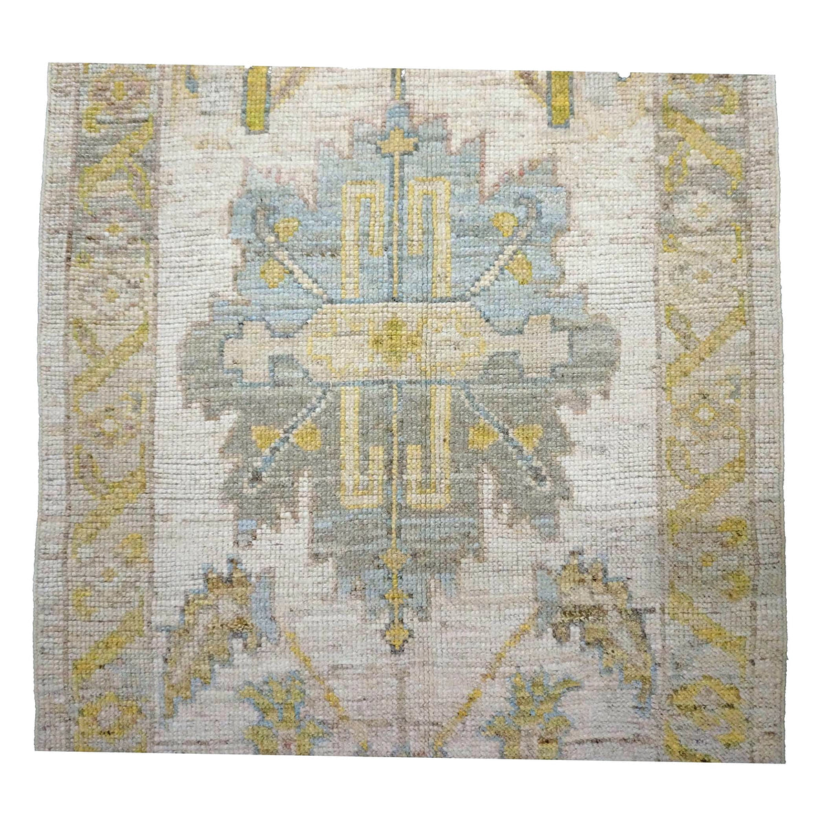 21st Century Turkish Oushak Wool 3X19 Gold & Ivory Handmade Runner Rug #1144106