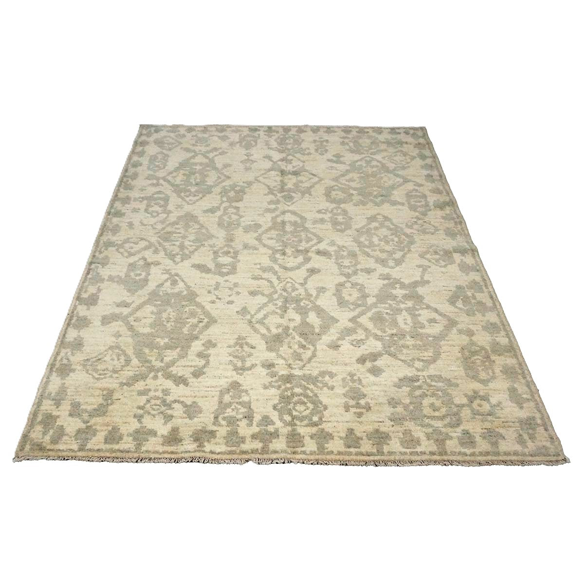 Persian Sultanabad Wool & Silk 5x6 Ivory & Grey Handmade Area Rug #1144108