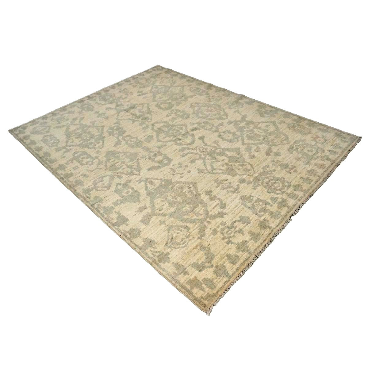 Persian Sultanabad Wool & Silk 5x6 Ivory & Grey Handmade Area Rug #1144108