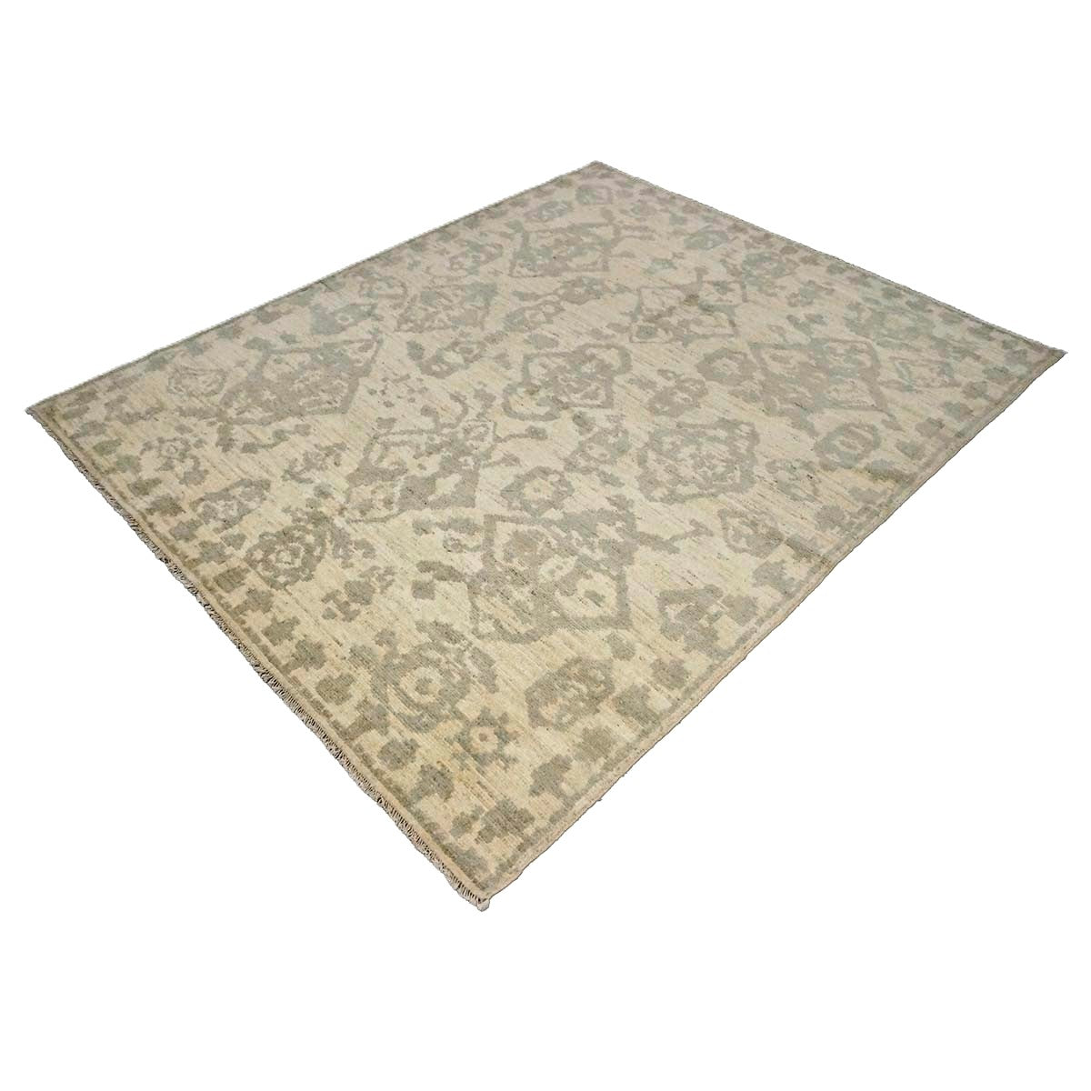 Persian Sultanabad Wool & Silk 5x6 Ivory & Grey Handmade Area Rug #1144108