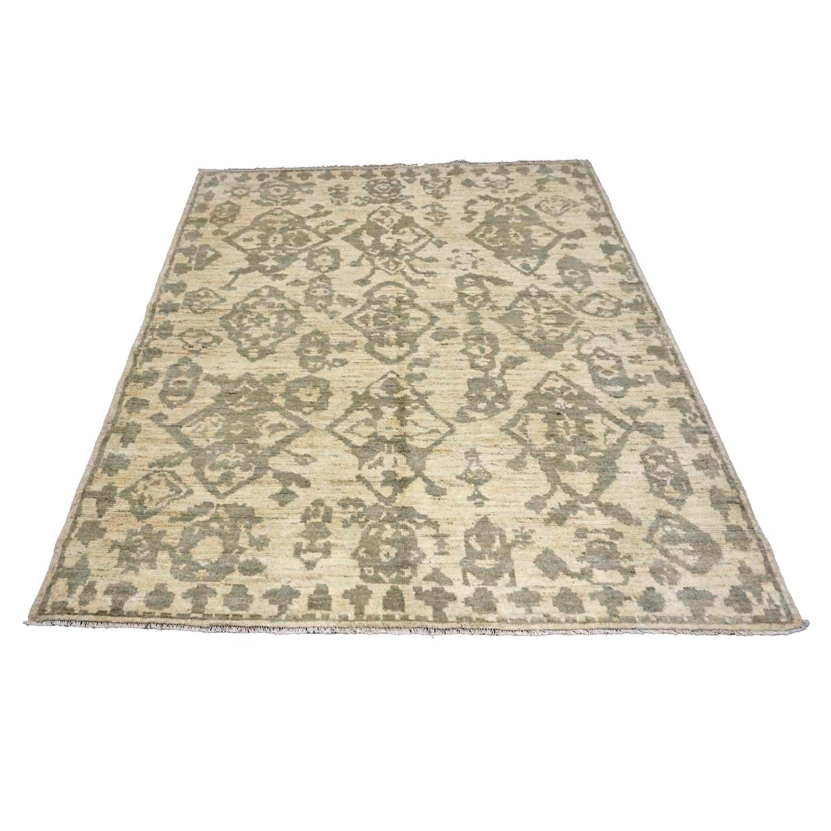 Persian Sultanabad Wool & Silk 5x6 Ivory & Grey Handmade Area Rug #1144108