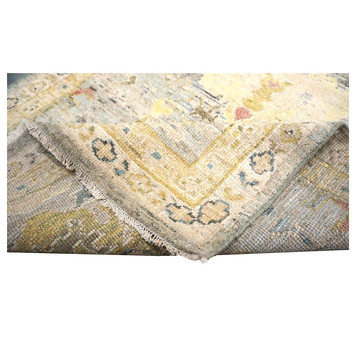 Persian Sultanabad Wool 3x14 Ivory, Light Blue & Yellow Handmade Runner Rug #1144110