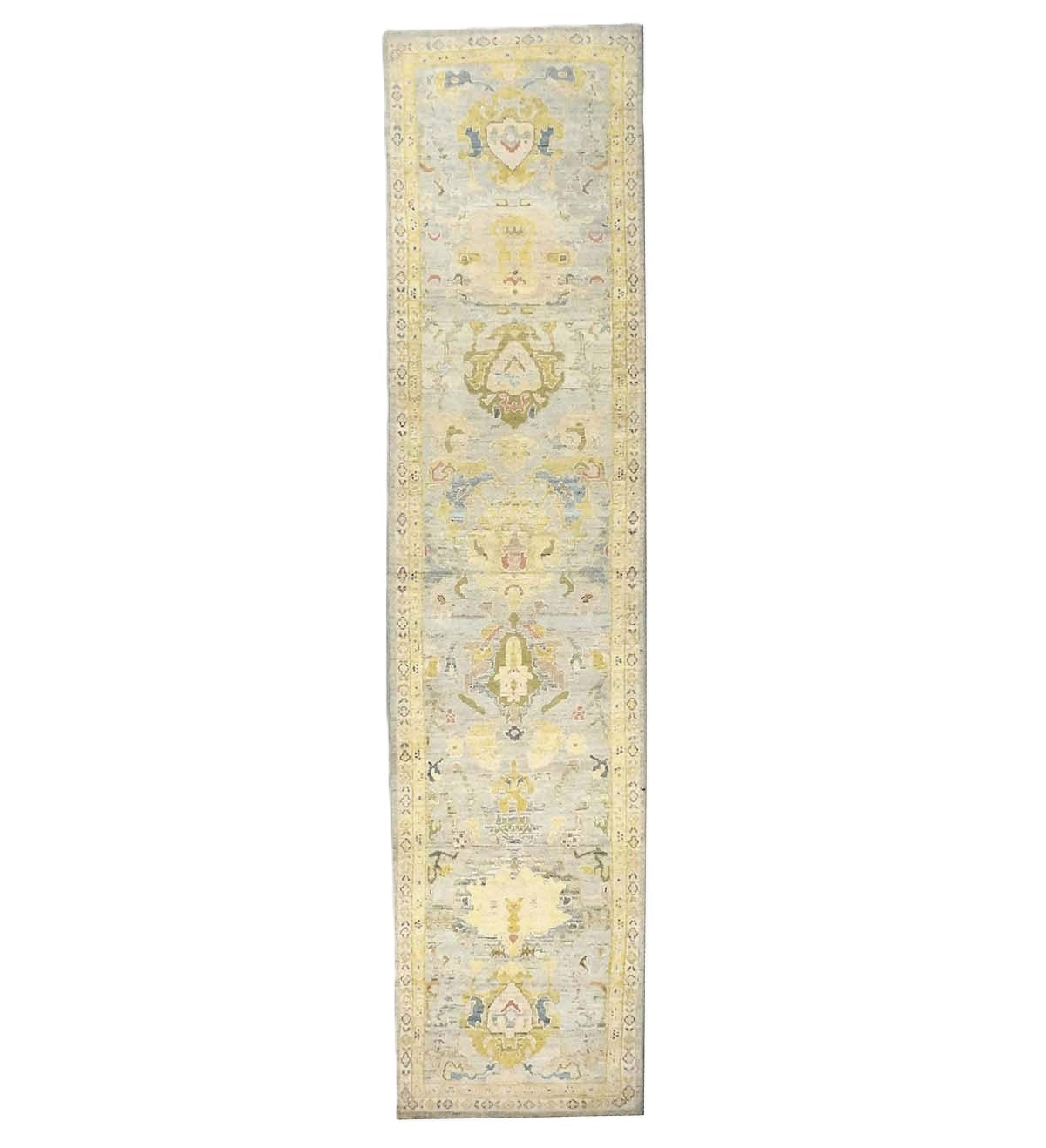 Persian Sultanabad Wool 3x14 Ivory, Light Blue & Yellow Handmade Runner Rug #1144110
