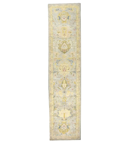 Persian Sultanabad Wool 3x14 Ivory, Light Blue & Yellow Handmade Runner Rug #1144110