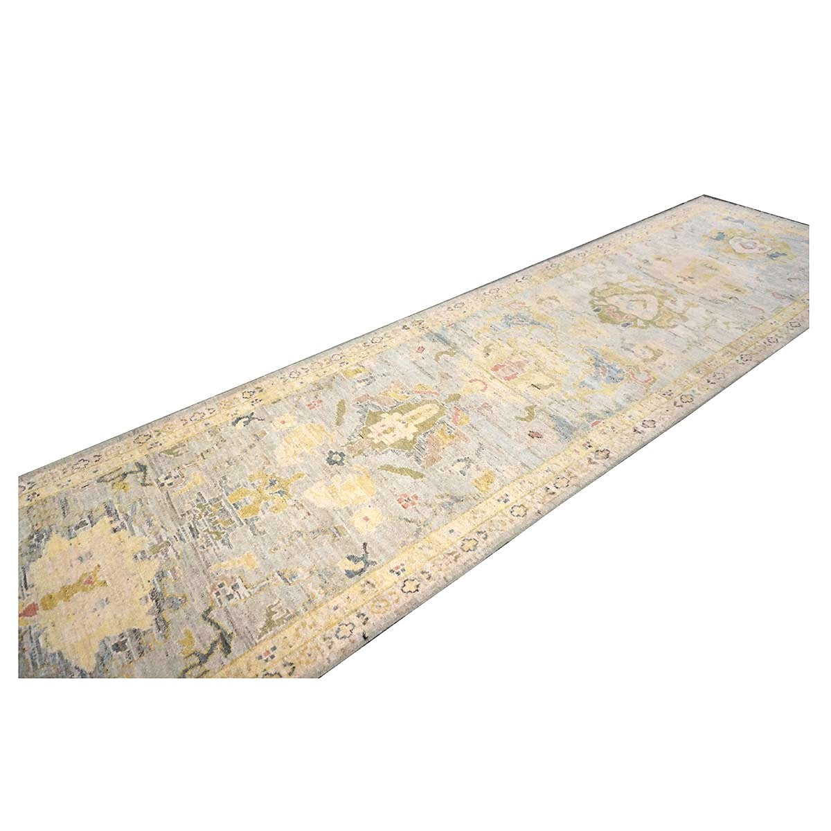 Persian Sultanabad Wool 3x14 Ivory, Light Blue & Yellow Handmade Runner Rug #1144110