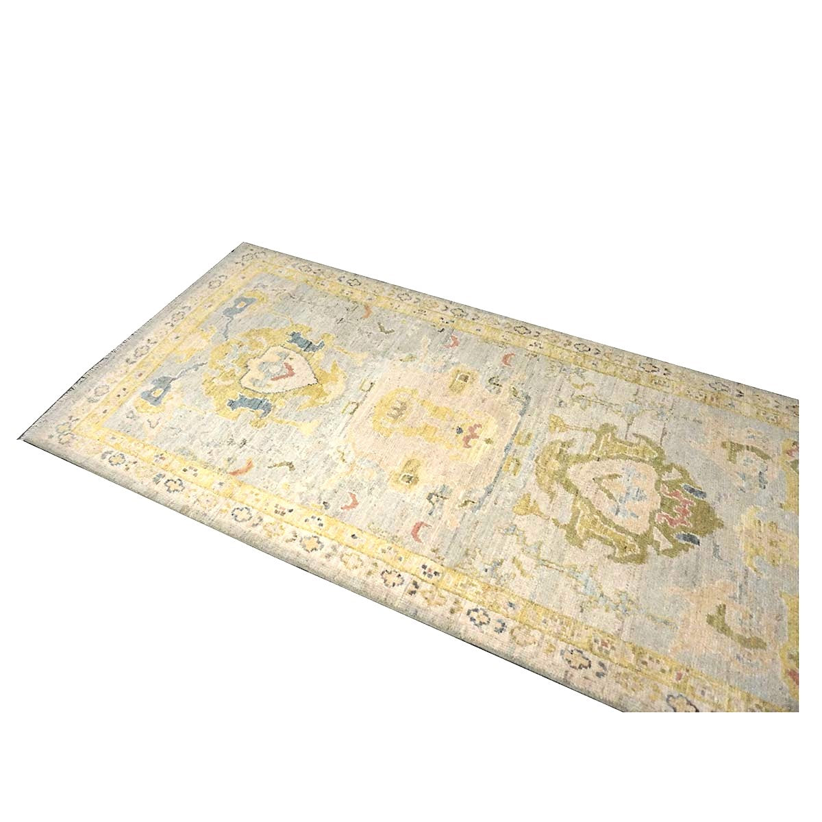 Persian Sultanabad Wool 3x14 Ivory, Light Blue & Yellow Handmade Runner Rug #1144110