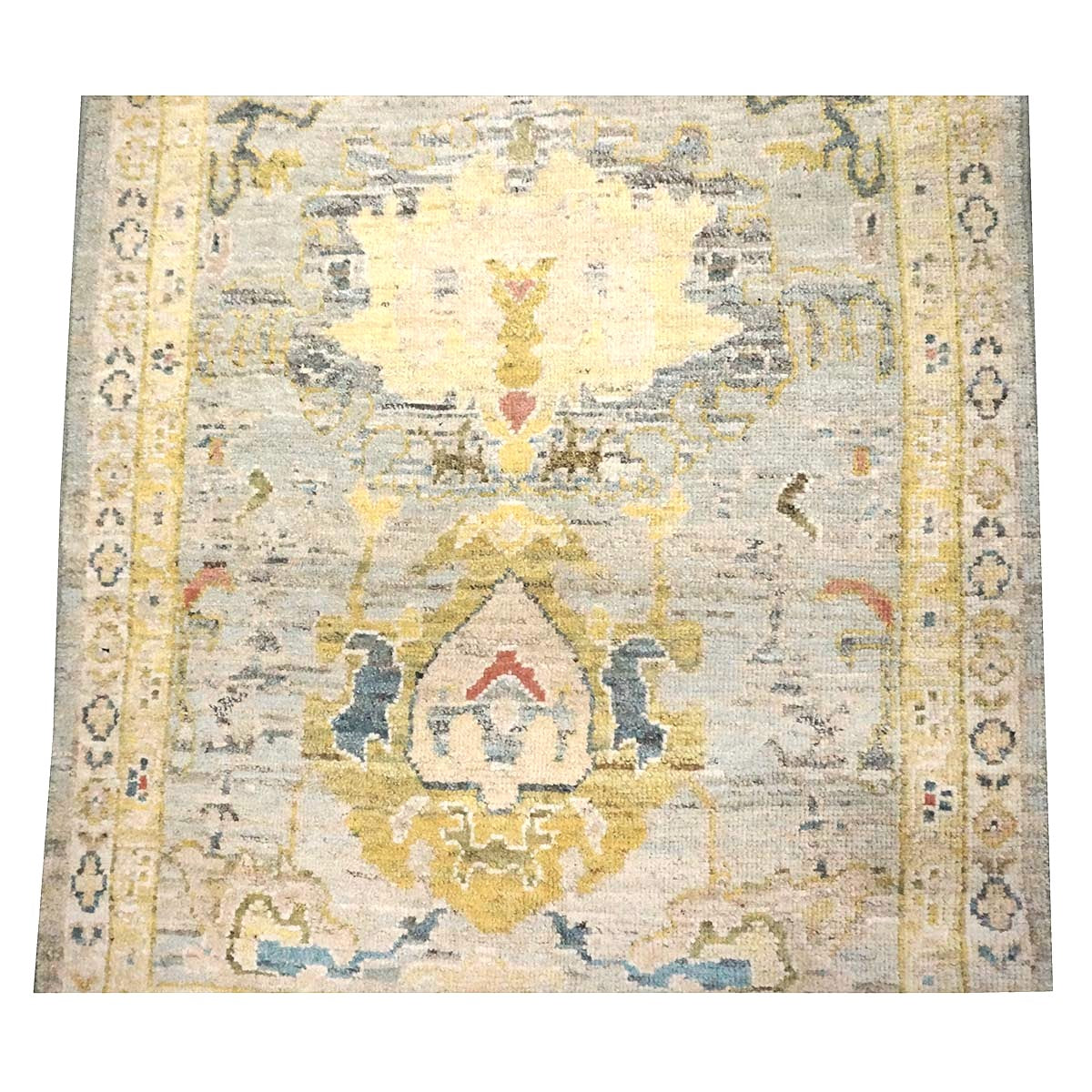 Persian Sultanabad Wool 3x14 Ivory, Light Blue & Yellow Handmade Runner Rug #1144110